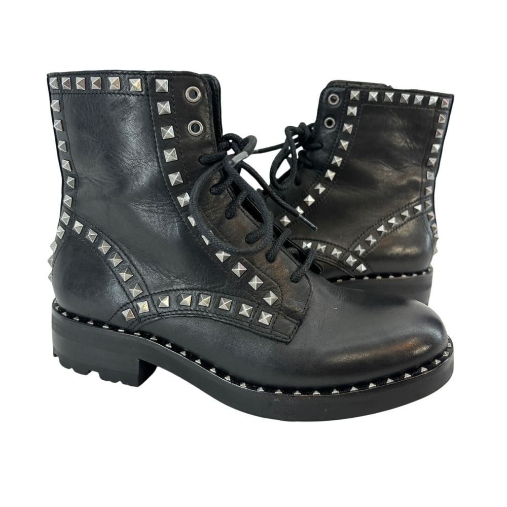 ASH Wolf Studded Leather Combat Boots size 5 / 35 Lace Up Punk Edgy Goth Rocker